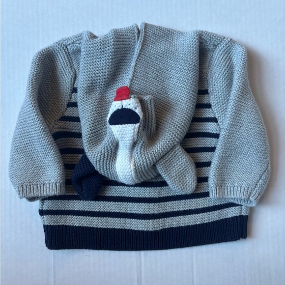 GAP Baby Knit Hooded Cardigan Striped Sweater 3-6 Months Animal Bear Cute Cotton - Picture 10 of 10